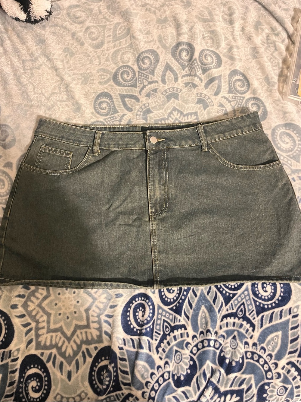 Classic Dark Green Denim Mini Skirt